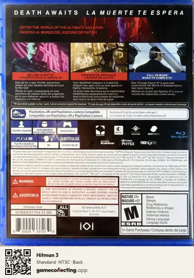 Hitman 3 PlayStation 4, NTSC box back