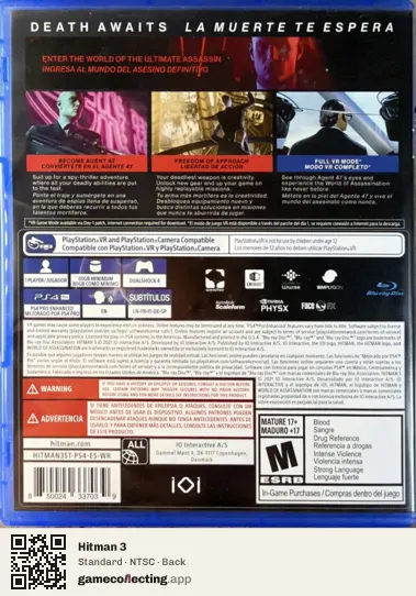Hitman 3 PlayStation 4, NTSC box back