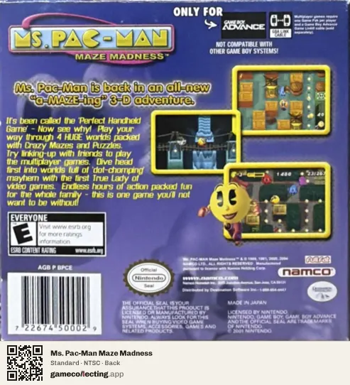 Ms. Pac-Man Maze Madness Game Boy Advance, NTSC box back