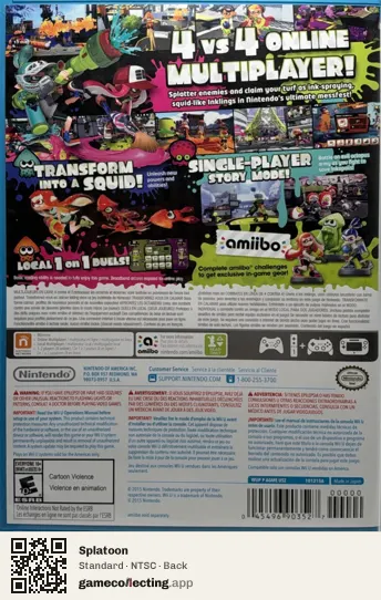 Splatoon Nintendo Wii U, NTSC box back