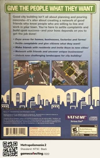 Metropolismania 2 PlayStation 2, NTSC box back