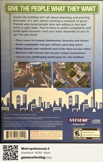 Metropolismania 2 PlayStation 2, NTSC box back