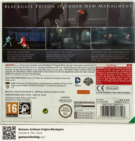 Batman: Arkham Origins Blackgate Nintendo 3DS, PAL box back