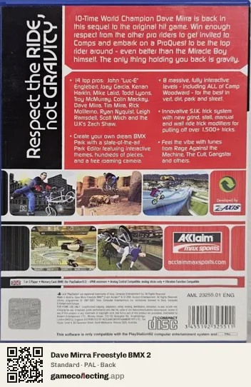 Dave Mirra Freestyle BMX 2 PlayStation 2, PAL box back