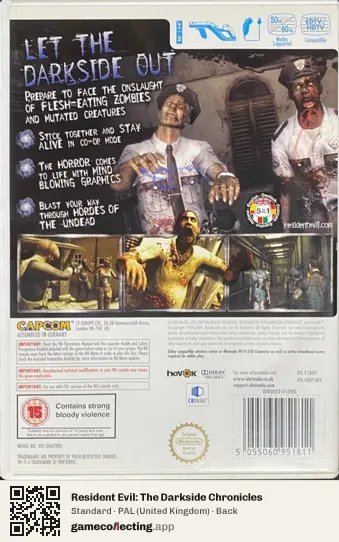 Resident Evil: The Darkside Chronicles Nintendo Wii, United Kingdom box back