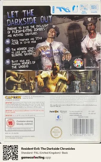 Resident Evil: The Darkside Chronicles Nintendo Wii, United Kingdom box back