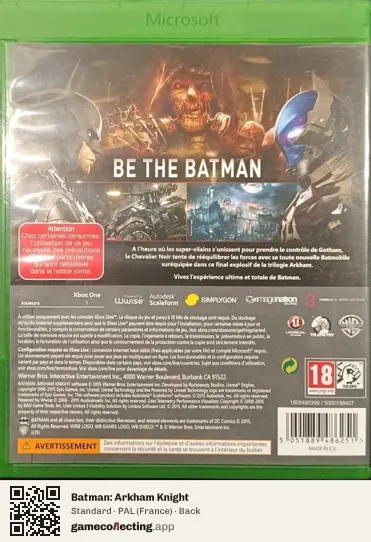 Batman: Arkham Knight Xbox One, France box back