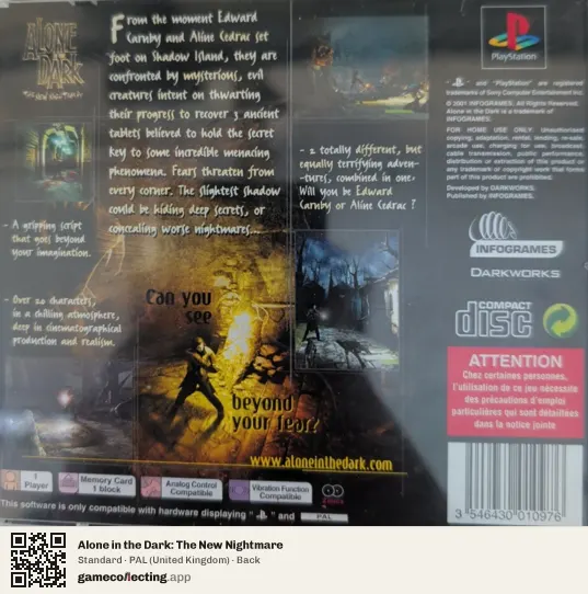 Alone in the Dark: The New Nightmare PlayStation, United Kingdom box back