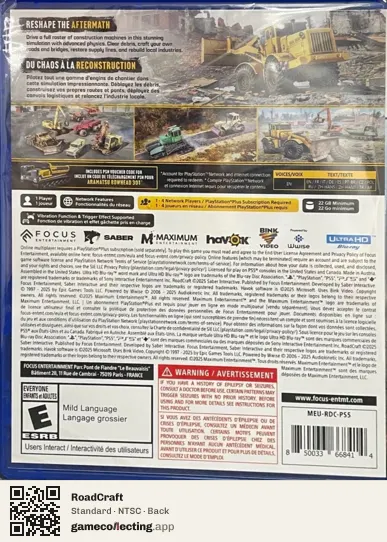 RoadCraft PlayStation 5, NTSC box back