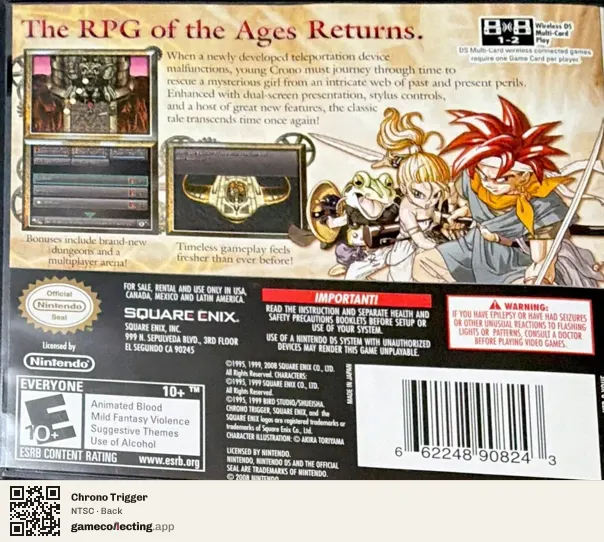 Chrono Trigger Nintendo DS, NTSC box back