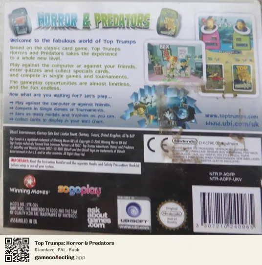 Top Trumps: Horror & Predators Nintendo DS, PAL box back