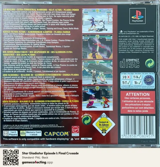 Star Gladiator Episode I: Final Crusade PlayStation, PAL box back