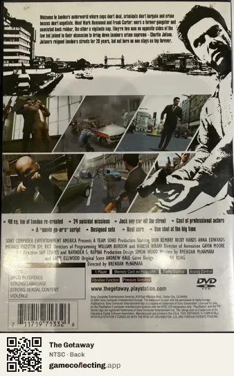 The Getaway PlayStation 2, NTSC box back