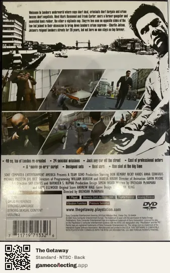 The Getaway PlayStation 2, NTSC box back