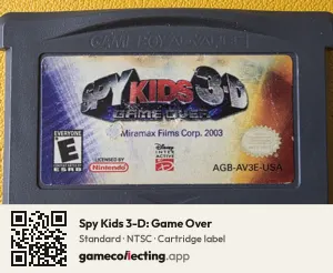 Spy Kids 3-D: Game Over Game Boy Advance, NTSC cartridge label