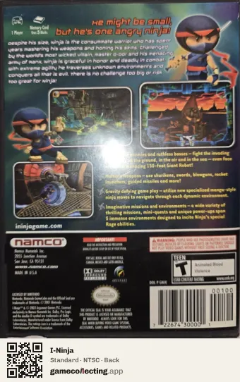 I-Ninja Nintendo GameCube, NTSC box back