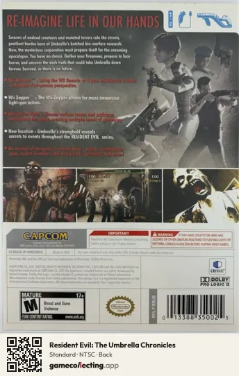 Resident Evil: The Umbrella Chronicles Nintendo Wii, NTSC box back
