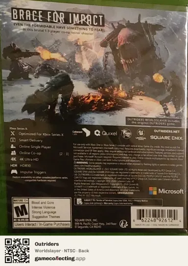 Outriders Xbox Series X, NTSC box back