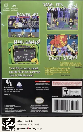Alien Hominid Nintendo GameCube, NTSC box back