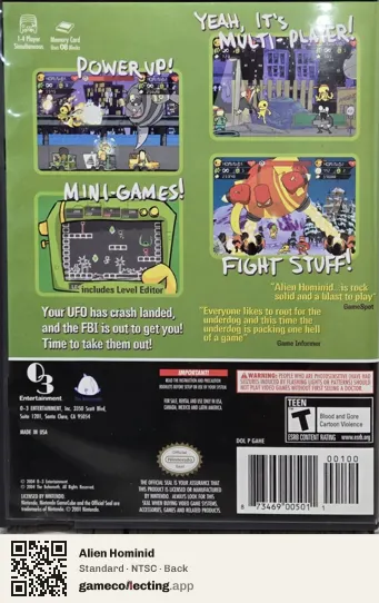 Alien Hominid Nintendo GameCube, NTSC box back
