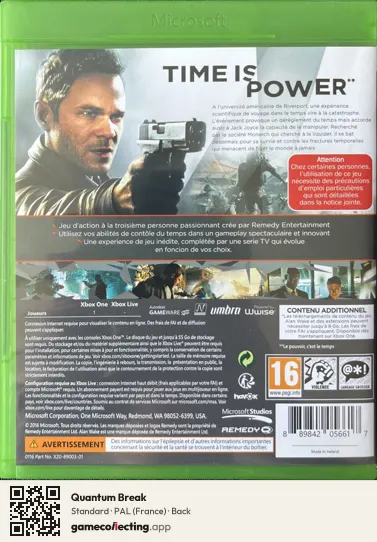 Quantum Break Xbox One, France box back
