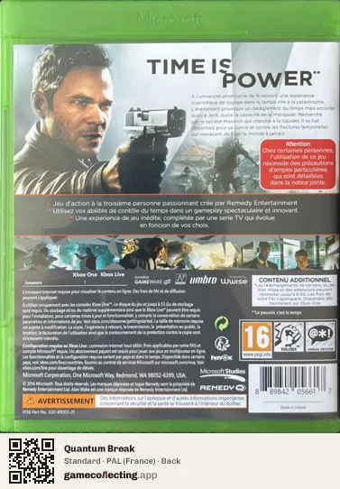 Quantum Break Xbox One, France box back