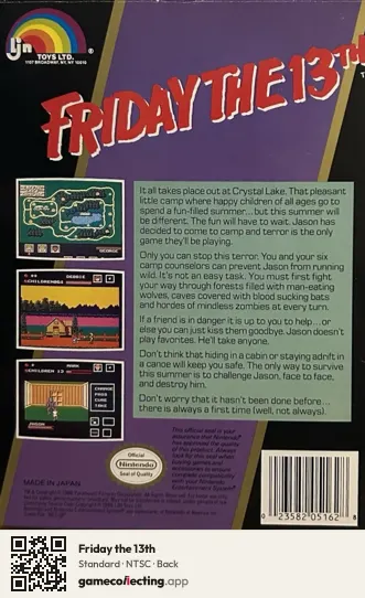 Friday the 13th Nintendo Entertainment System, NTSC box back