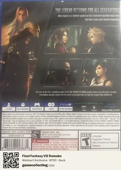 Final Fantasy VII Remake PlayStation 4, NTSC box back