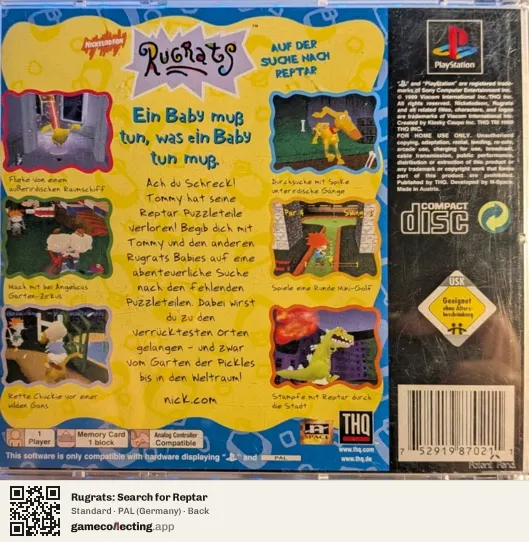 Rugrats: Search for Reptar PlayStation, Germany box back