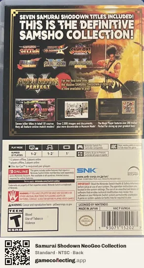 Samurai Shodown NeoGeo Collection Nintendo Switch, NTSC box back