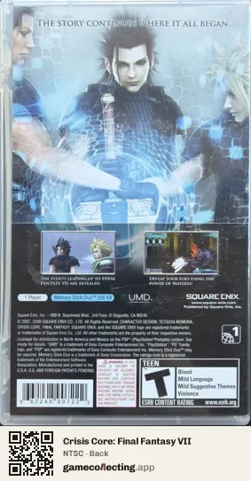 Crisis Core: Final Fantasy VII PlayStation Portable, NTSC box back