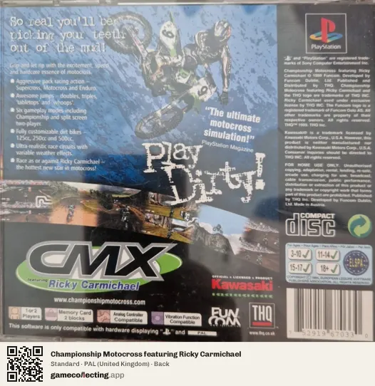 Championship Motocross featuring Ricky Carmichael PlayStation, United Kingdom box back