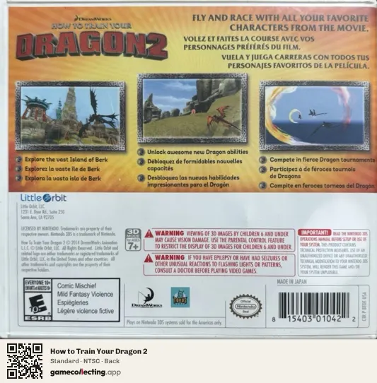 How to Train Your Dragon 2 Nintendo 3DS, NTSC box back