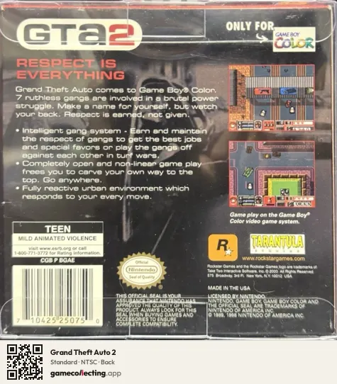 Grand Theft Auto 2 Game Boy Color, NTSC box back