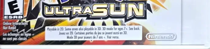 Pokémon Ultra Sun, the ESRB box on its front