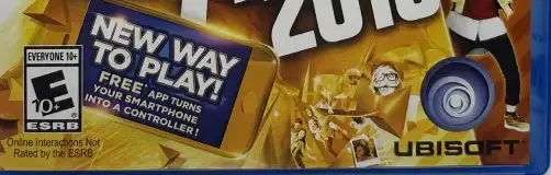 Just Dance 2016, the ESRB box on its front