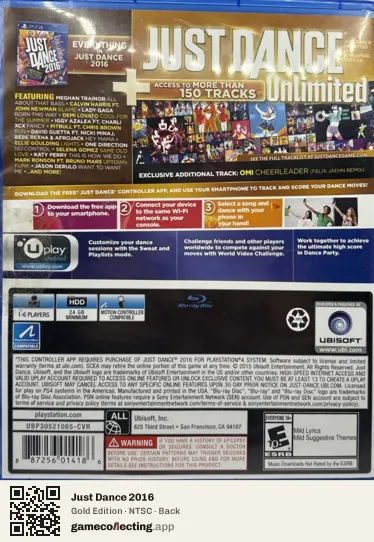 Just Dance 2016 PlayStation 4, NTSC box back