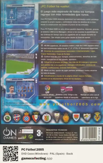 PC Fútbol 2005 Computer, Spain box back