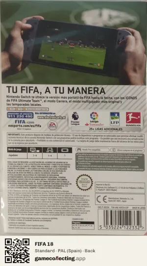 FIFA 18 Nintendo Switch, Spain box back