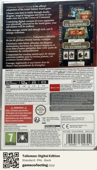 Talisman: Digital Edition Nintendo Switch, PAL box back