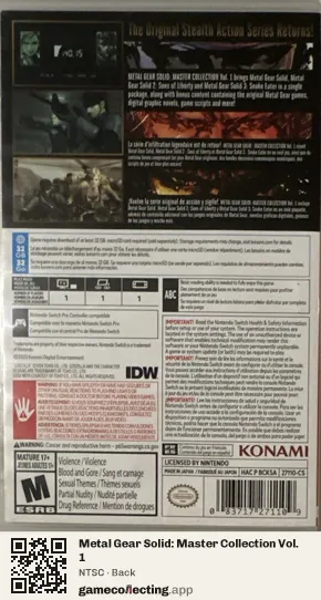 Metal Gear Solid: Master Collection Vol. 1 Nintendo Switch, NTSC box back