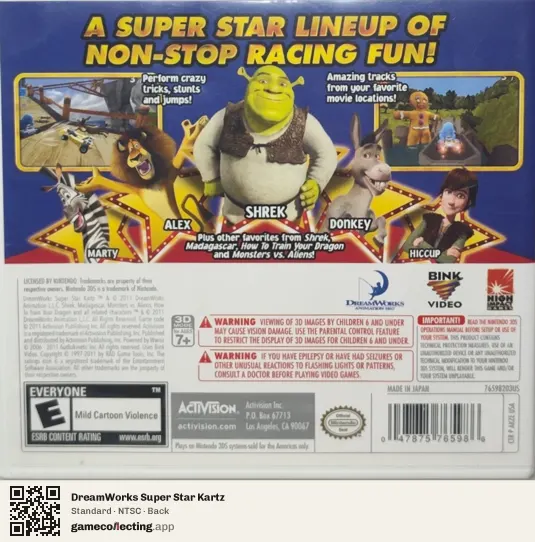 DreamWorks Super Star Kartz Nintendo 3DS, NTSC box back