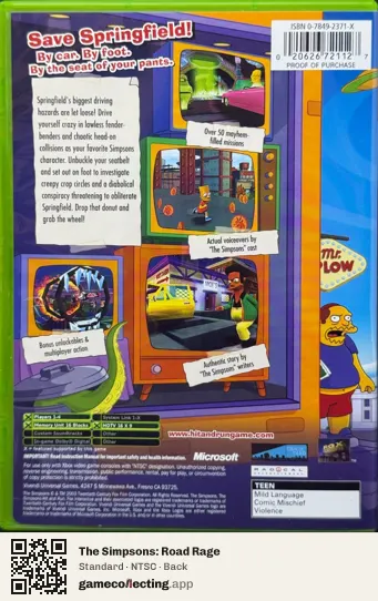 The Simpsons: Road Rage Xbox, NTSC box back