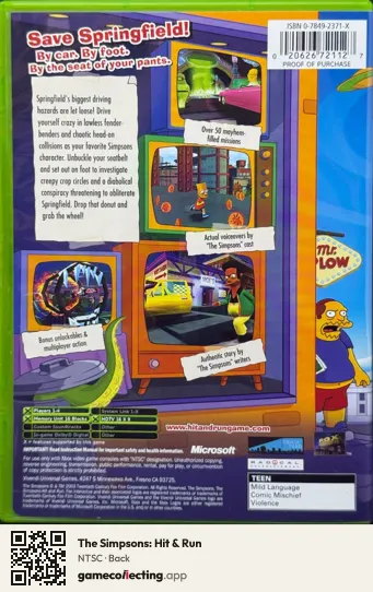 The Simpsons: Hit & Run Xbox, NTSC box back