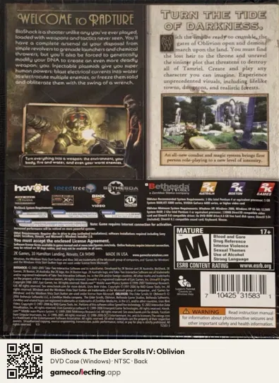 BioShock & The Elder Scrolls IV: Oblivion Computer, NTSC box back