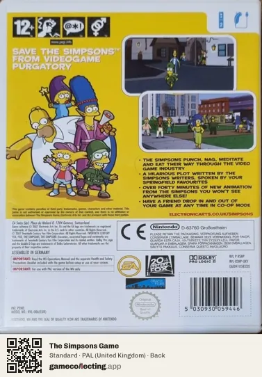 The Simpsons Game Nintendo Wii, United Kingdom box back