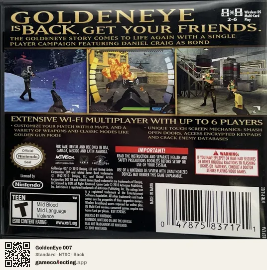 GoldenEye 007 Nintendo DS, NTSC box back