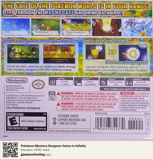 Pokémon Mystery Dungeon: Gates to Infinity Nintendo 3DS, NTSC box back