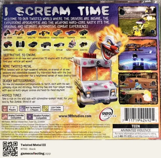 Twisted Metal III PlayStation, NTSC box back
