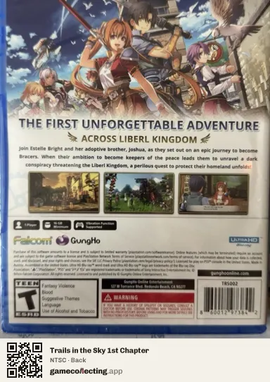 Trails in the Sky 1st Chapter PlayStation 5, NTSC box back